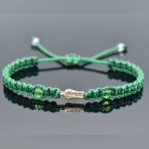 St. Jude gold and green braided bracelet, religious bracelet, gold charm w/beads